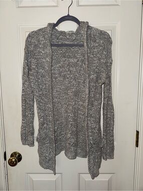 Mudd Gray Hooded Open-Front Knit Cardigan
